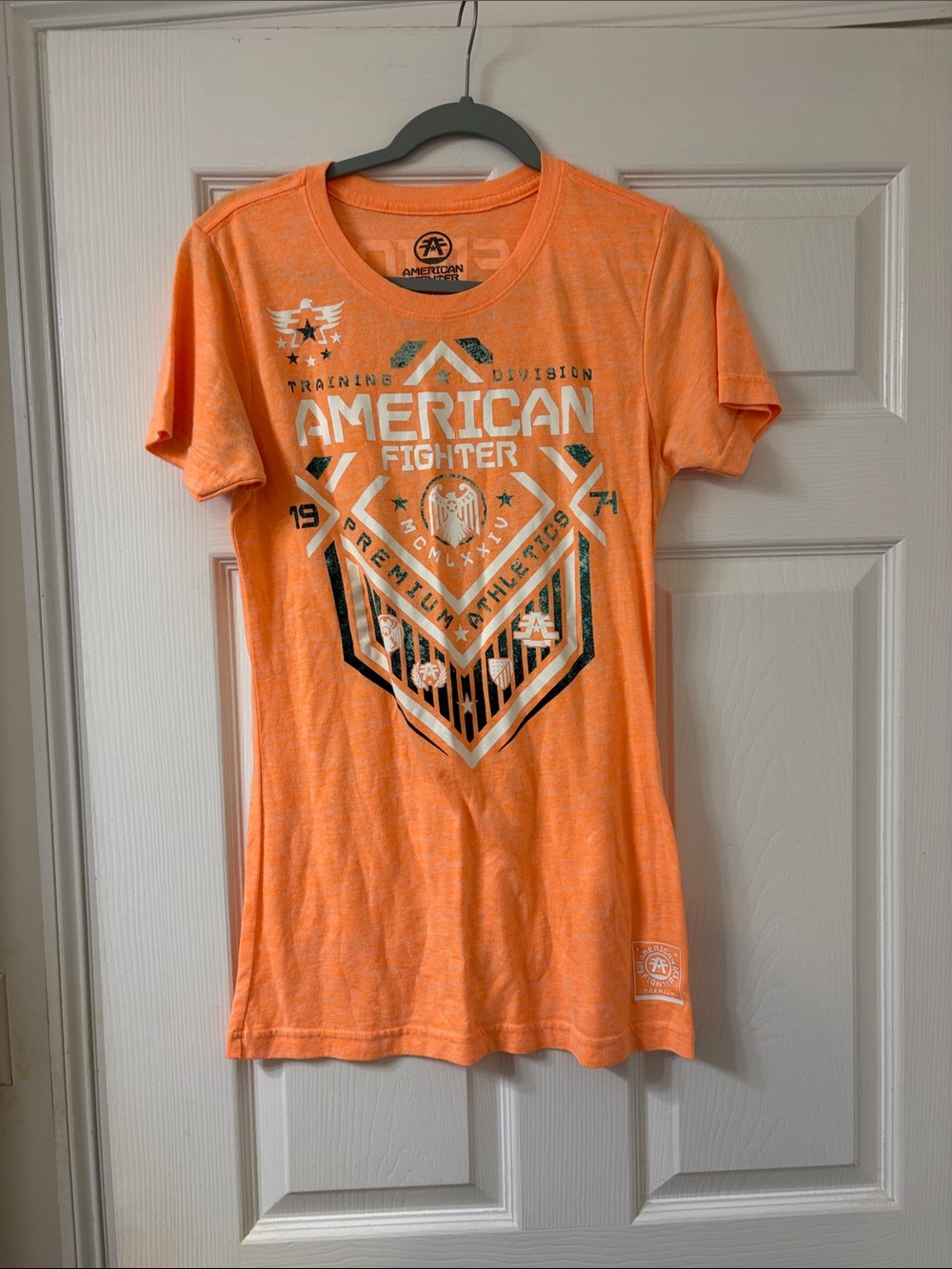 American Fighter Neon Orange Graphic Tee with White & Black Print